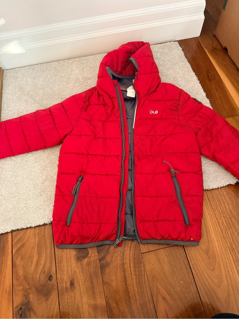 Red Puffer Kids Jacket with Hood lole
